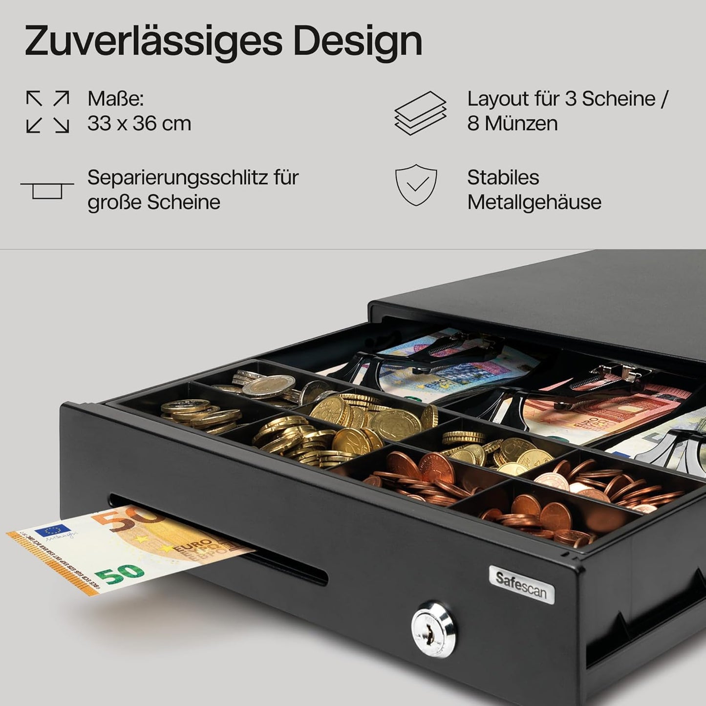 Safescan LD-3336 Kassenschublade mit Fächern für Banknoten und Münzen